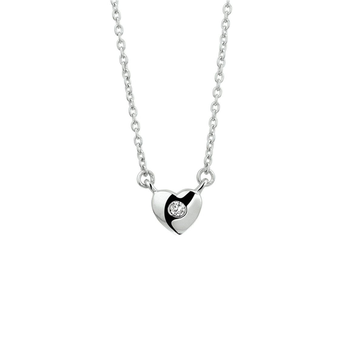 Gerhodineerd zilveren collier met een hart en zirkonia. Het collier is onderdeel van een set. De lengte bedraagt 36cm met 4cm extensie en de schakelbreedte bedraagt 1.5mm.