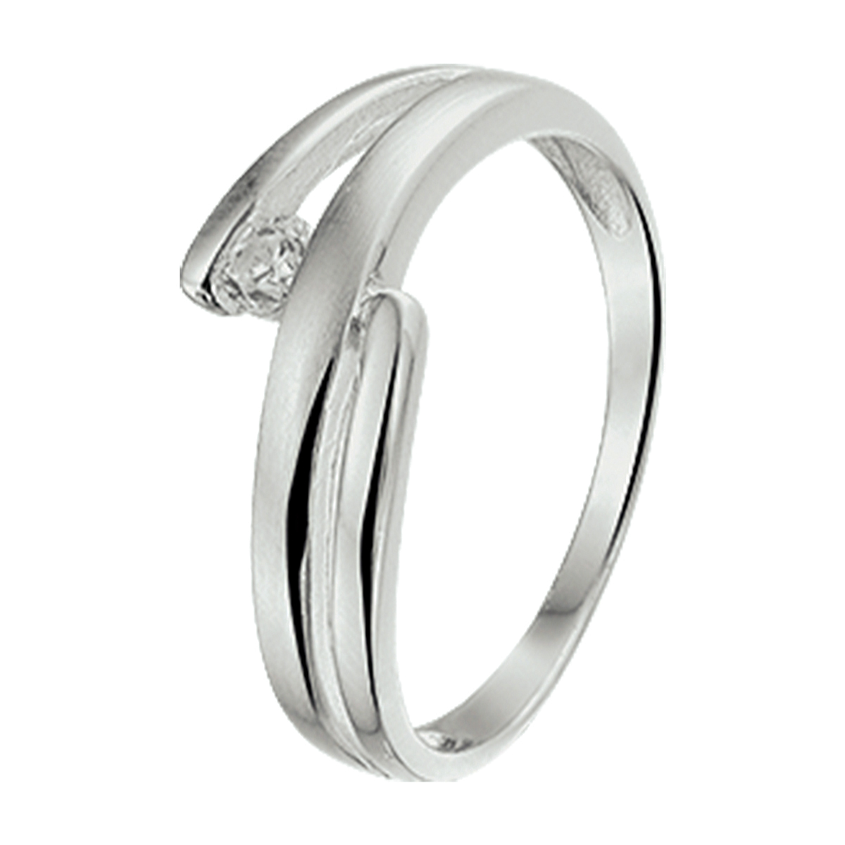 ring zirkonia poli/mat zilver gerhodineerd
