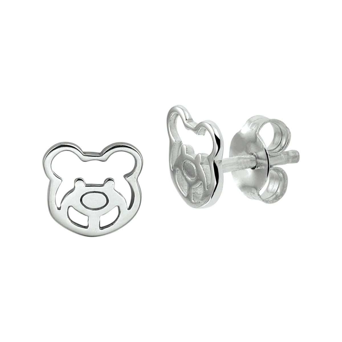 Gerhodineerd zilveren oorknoppen in de vorm van een beer met een afmeting van 6.5x7mm. De hanger is te combineren met bijpassende sieraden of een collier uit onze collectie.