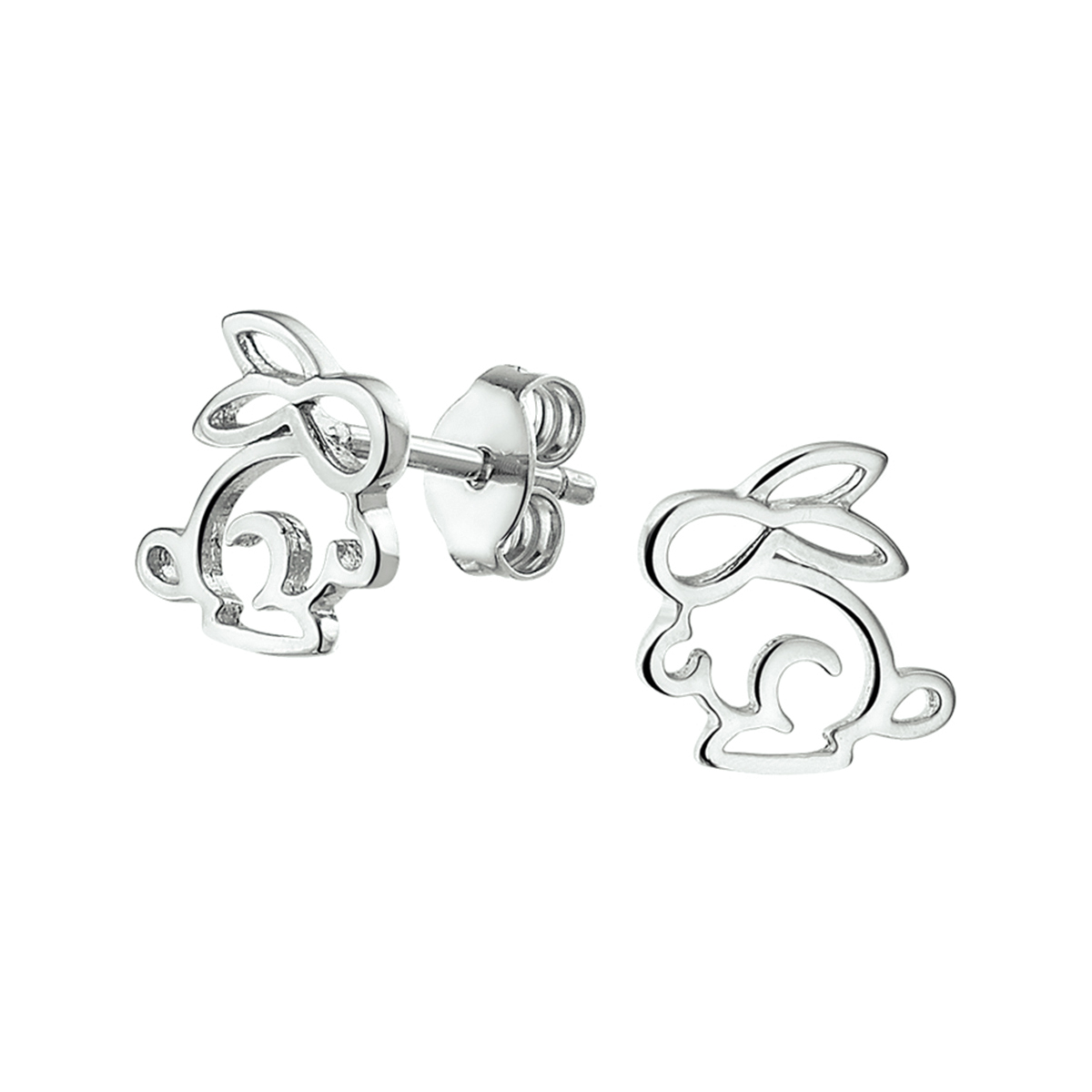 Gerhodineerd zilveren opengewerkte konijntjes oorknoppen met een afmeting van 10x9.5mm. Deze oorknoppen zijn perfect te combineren met bijpassende sieraden uit onze collectie.