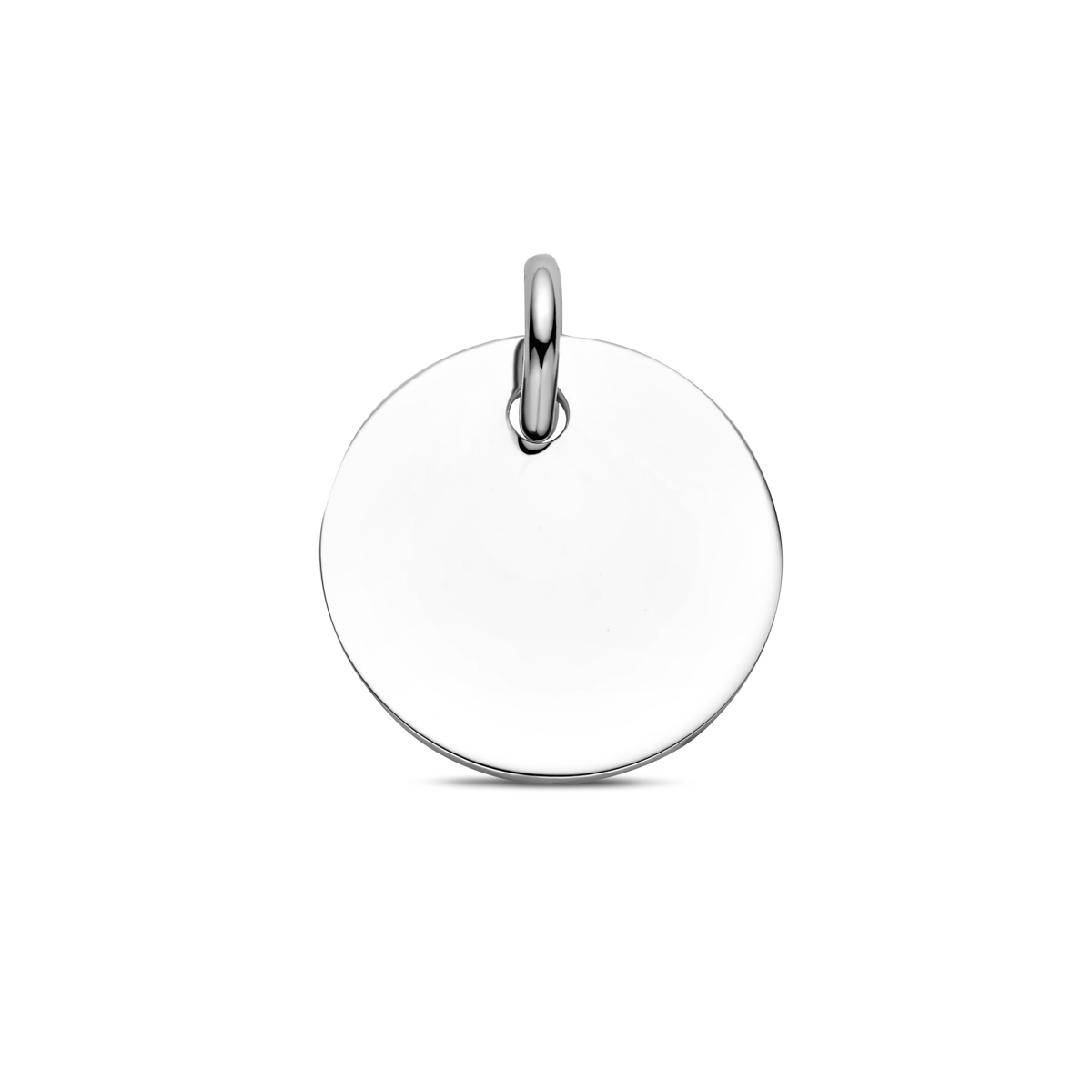 Gerhodineerd zilveren ronde graveerhanger met een stevig hangoog. De hanger heeft een dikte van 1mm.
