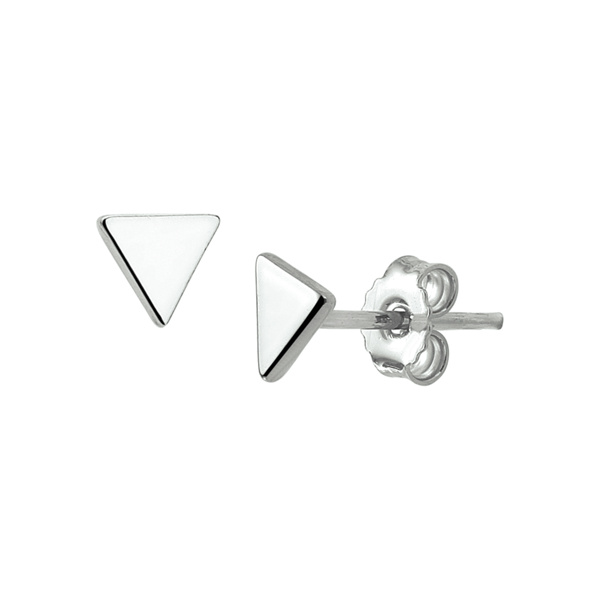 Zilver gerhodineerde oorknoppen driehoek van 5.5 x 5.5 mm.