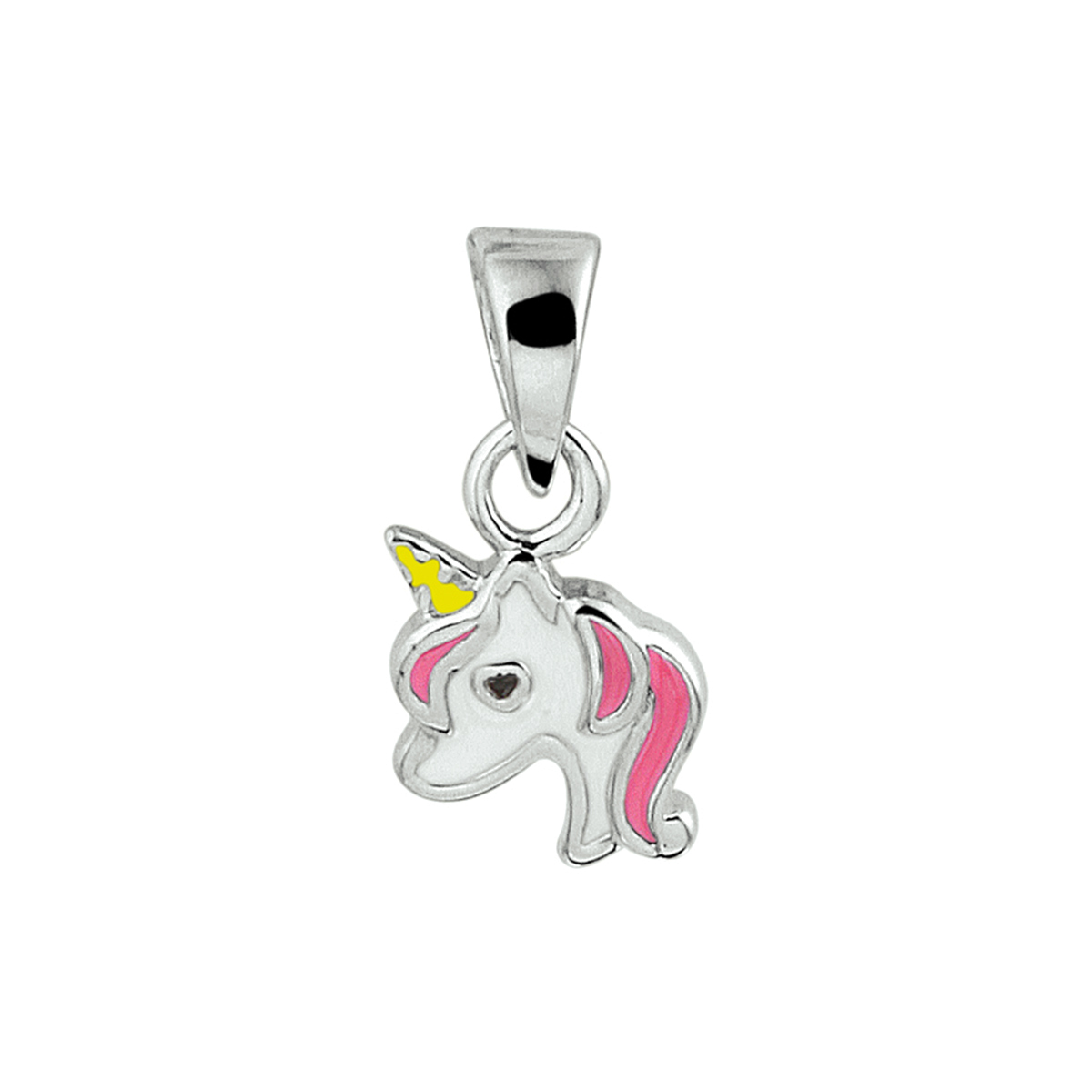 Schattige gerhodineerd zilveren fantasie eenhoorn hanger met een afmeting van 13x7mm. Deze hanger is perfect te combineren met bijpassende sieraden uit onze collectie. Tip: Leuk om kado te geven zie je ze al stralen!? Info: Gerhodineerd zilver is door de rhodiumlaag beter bestand tegen verkleuren en krassen.