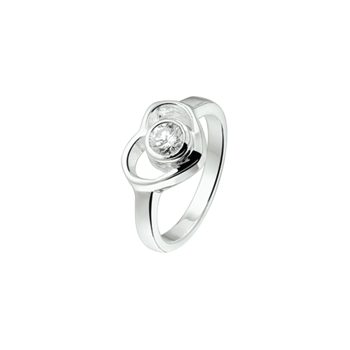 ring hart en zirkonia zilver gerhodineerd