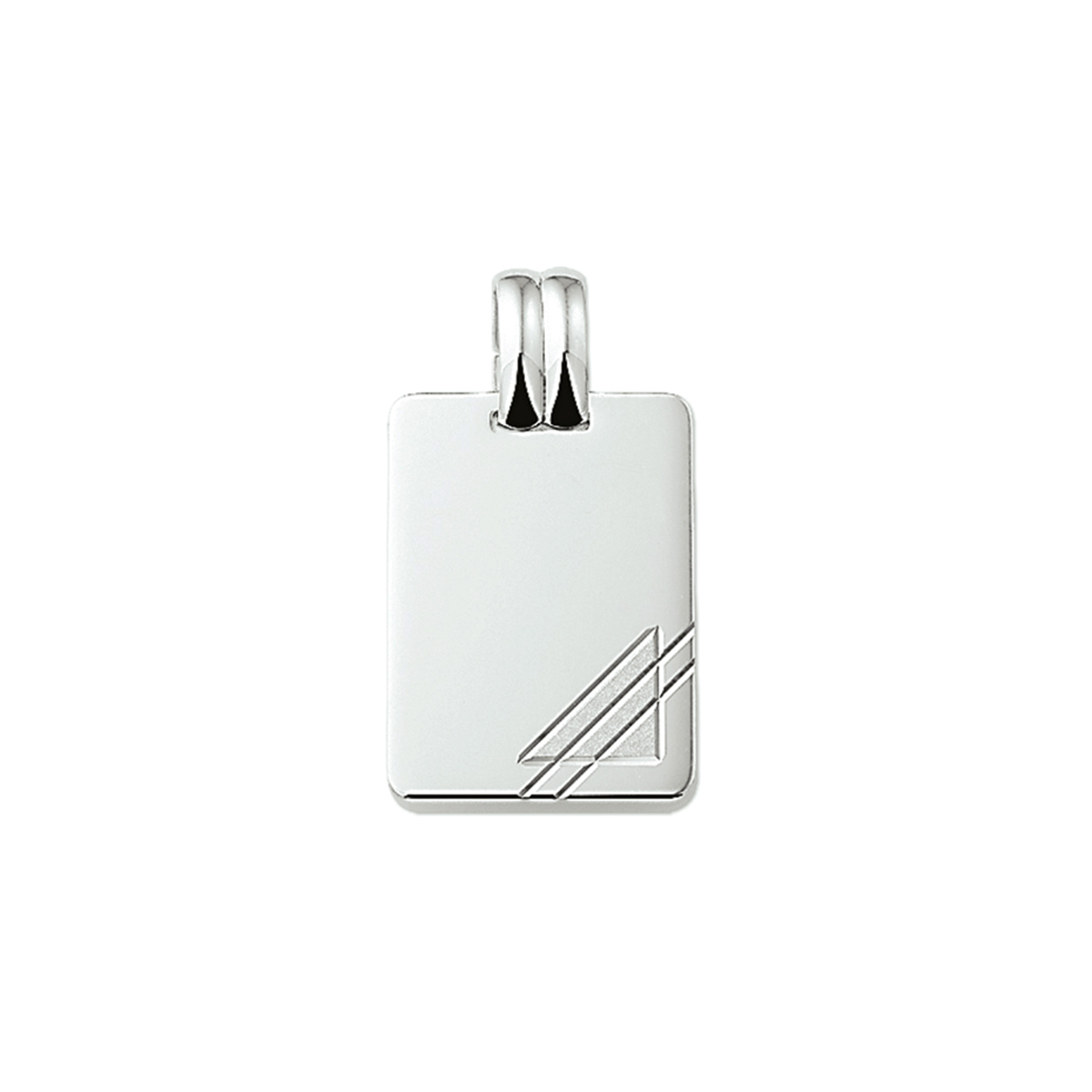 De Zilveren Graveer Plaat Hanger, modelnummer 1329811, is een verfijnd sieraad met een rhodium-plated afwerking. Het rechthoekige ontwerp is 23 mm hoog en 17 mm breed. Met zijn zilverkleurige glans weegt het 6,3 gram. Perfect als bedel aan een armband of halsketting voor een subtiel en elegant statement.