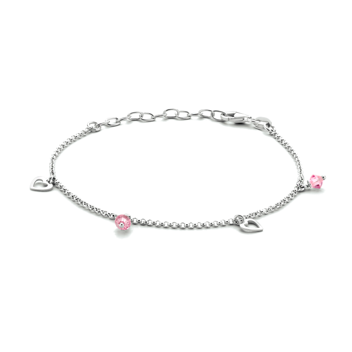 Gerhodineerd 925 zilveren enkelbandje. Het enkelbandje heeft een draaglengte van 18cm met een extensie van 4cm en een stevige karabijn sluiting.