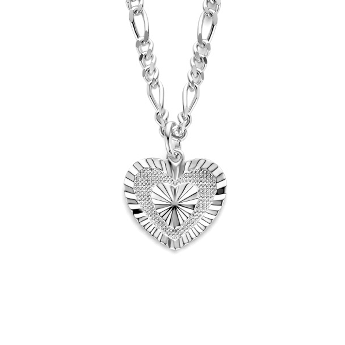 Gerhodineerd 925 zilveren collier uitgevoerd met een hanger in de vorm van een hartje en een karabijn sluiting. Het collier heeft een draaglengte van 42cm met een extensie van 3cm. De schakelbreedte is 2.8mm.