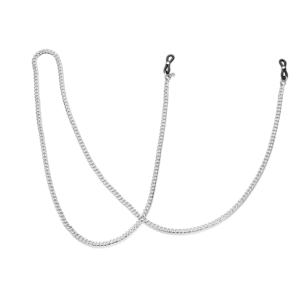 Gerhodineerd 925 zilveren zonnebril ketting. De ketting heeft een lengte van 70cm en een schakelbreedte van 3.2mm.