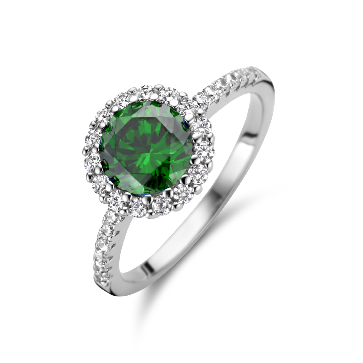 Ring zilver uitgevoerd met schitterend groen en wit zirkonia 1336132