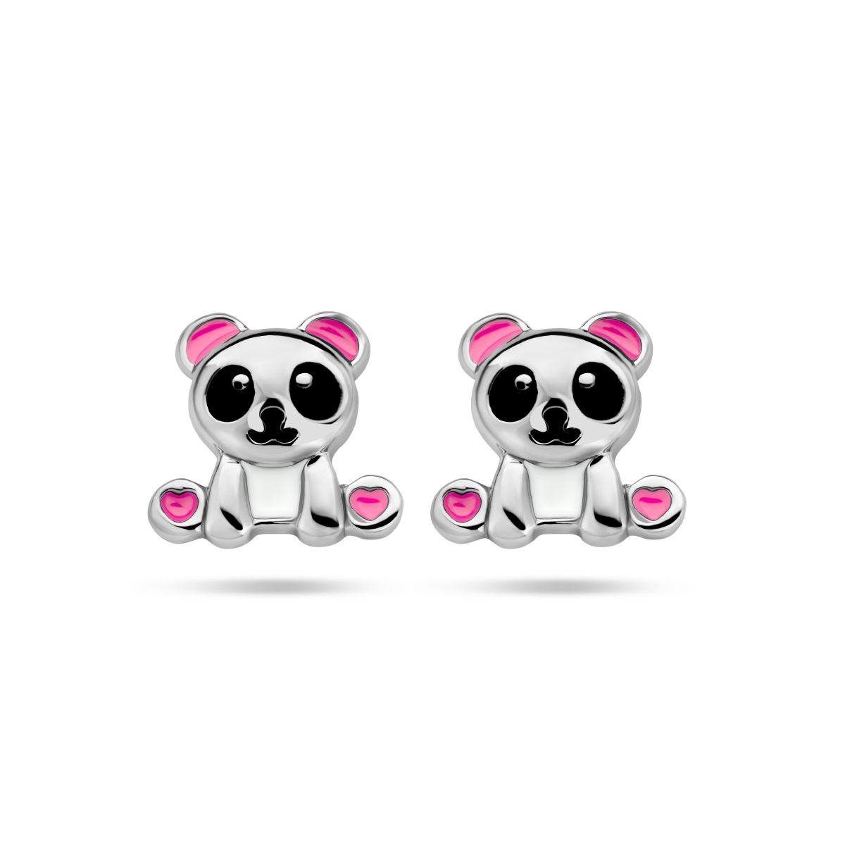Gerhodineerd 925 zilveren panda oorknoppen met een afmeting van maat 7x7.5mm.