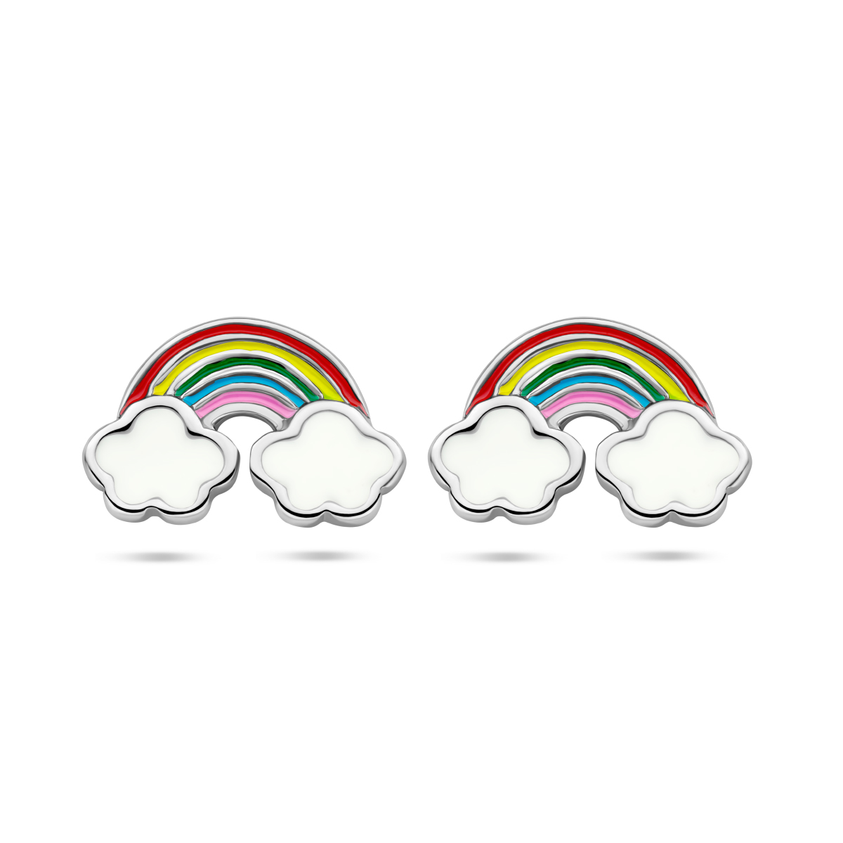Gerhodineerd 925 zilveren oorknoppen in de vorm van een regenboog met wolken. 