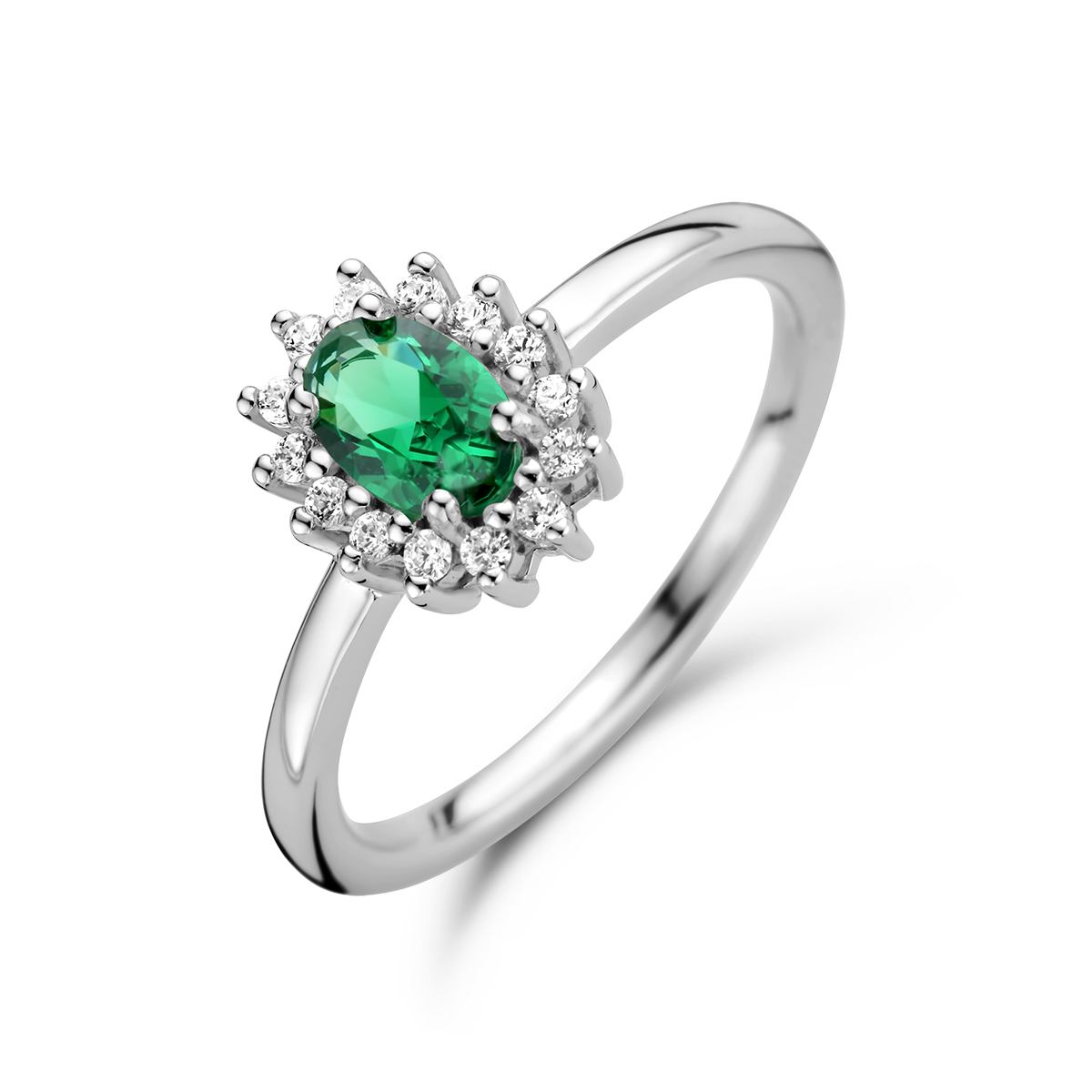  zilveren ring uitgevoerd met zirkonia en synthetisch smaragd 1336550