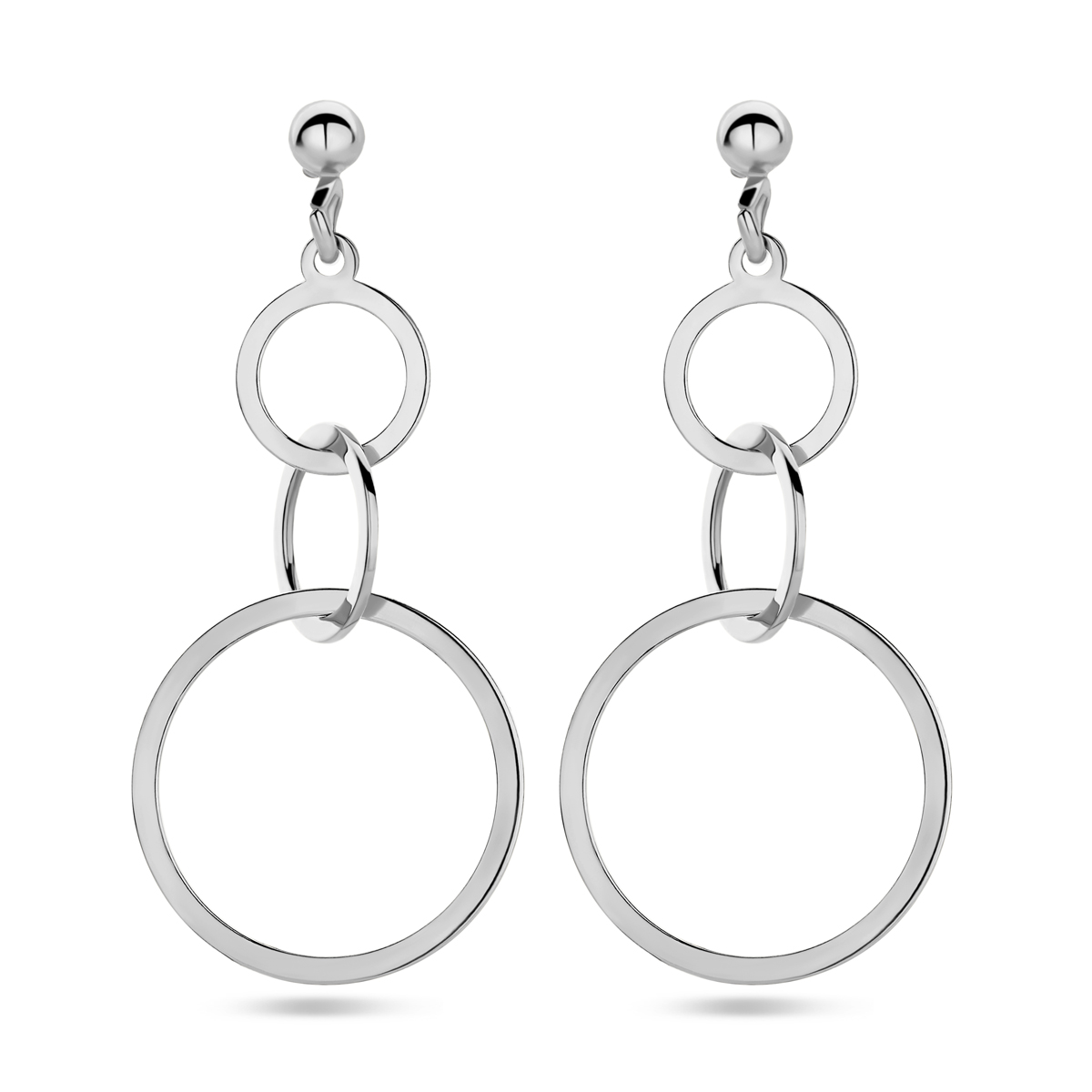 Gerhodineerd 925 zilveren oorhangers uitgevoerd met cirkels. De oorhangers hebben een totale hoogte van 3.4cm.