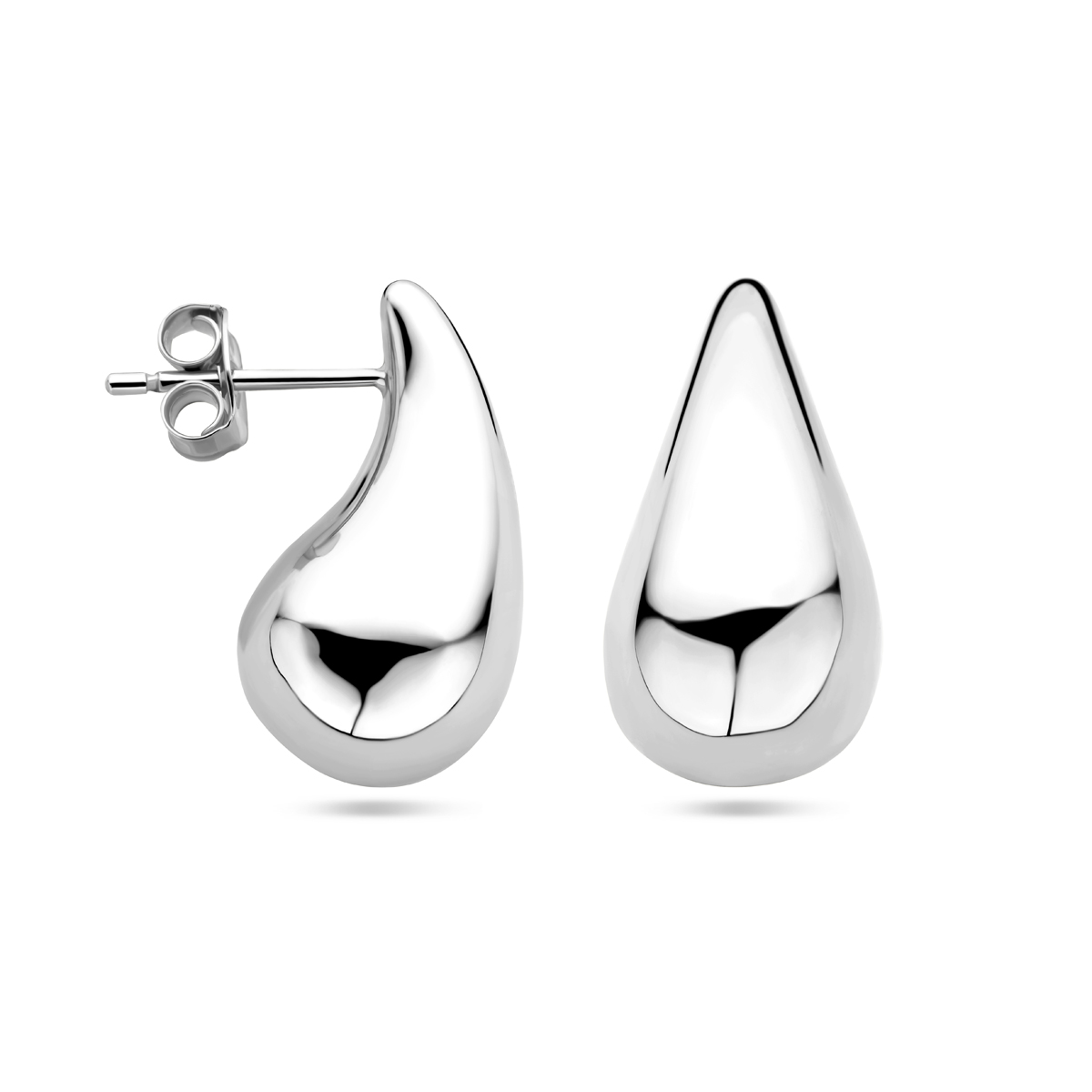 Gerhodineerd 925 zilveren oorknoppen uitgevoerd in de vorm van een druppel. De oorknoppen hebben een afmeting van 20x10.5mm.