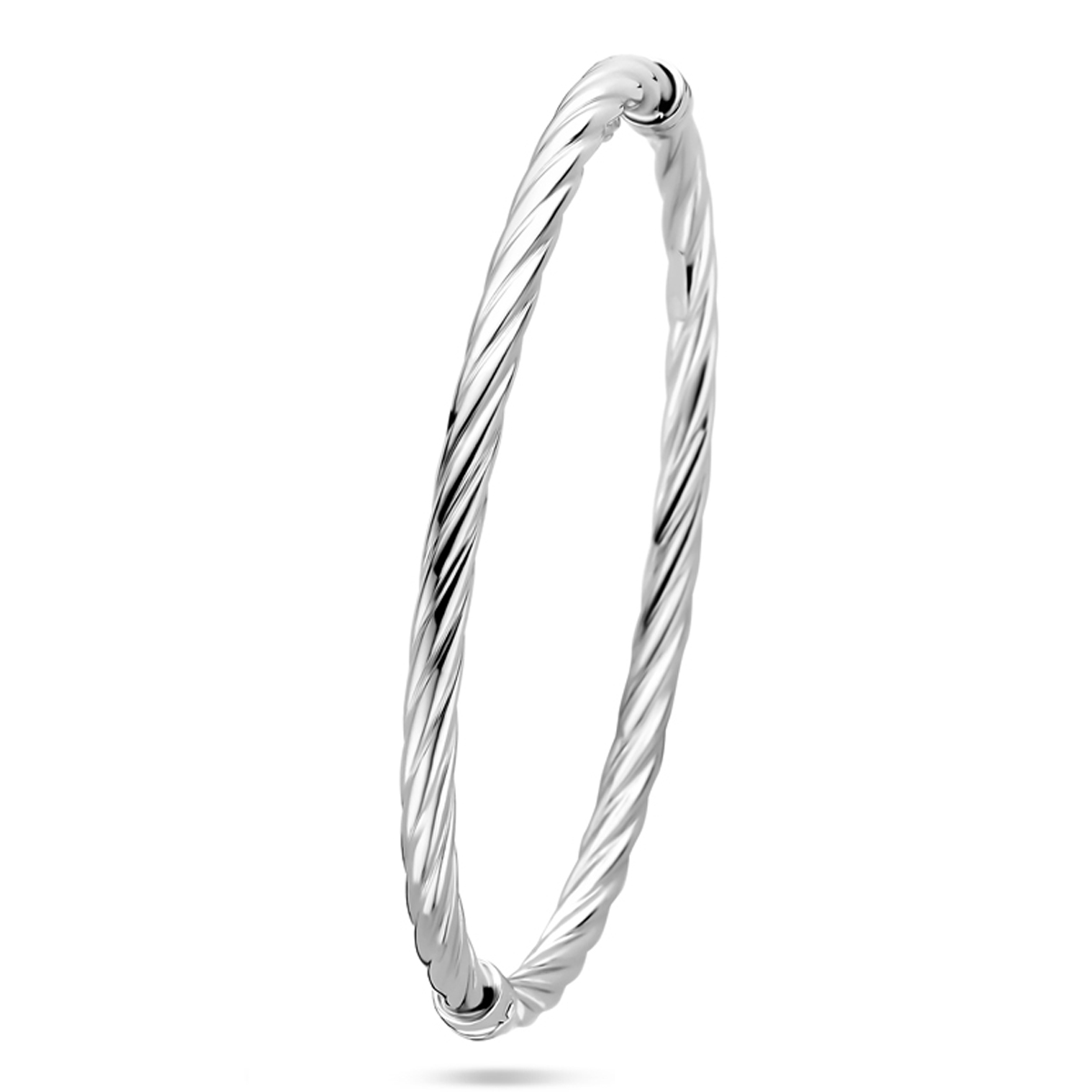 Gerhodineerd 925 zilveren bangle uitgevoerd met een scharniersluiting. De bangle heeft een diameter van 61mm.