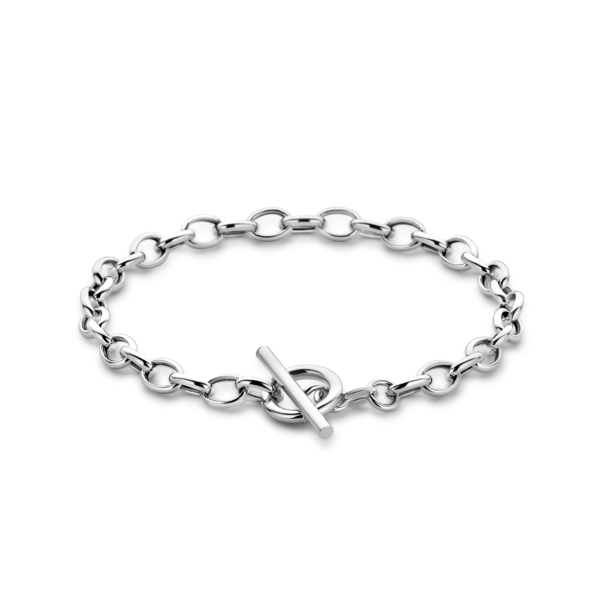 Gerhodineerd 925 zilveren armband uitgevoerd met een kapittelslot. De armband heeft een draaglengte van 18.5cm. De schakelbreedte is 5mm..
