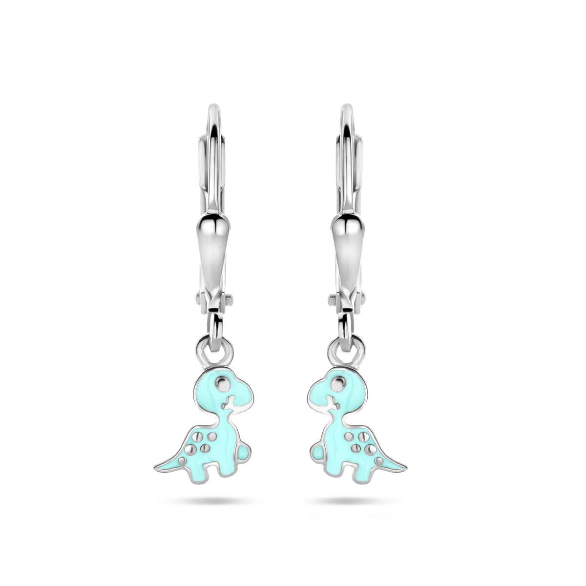 Gerhodineerd 925 zilveren oorhangers uitgevoerd met een dinosaur. De oorhangers hebben een totale hoogte van 23mm.