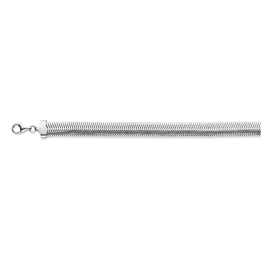 Gerhodineerd 925 zilveren slang bol met een breedte van 10mm. Uitgevoerd met een karabijnslot.