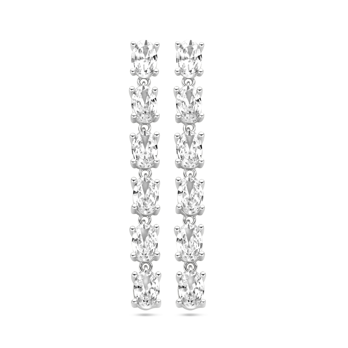 Gerhodineerd 925 zilveren oorhangers uitgevoerd met zirkonia. De oorhangers hebben een totale hoogte van 44mm.