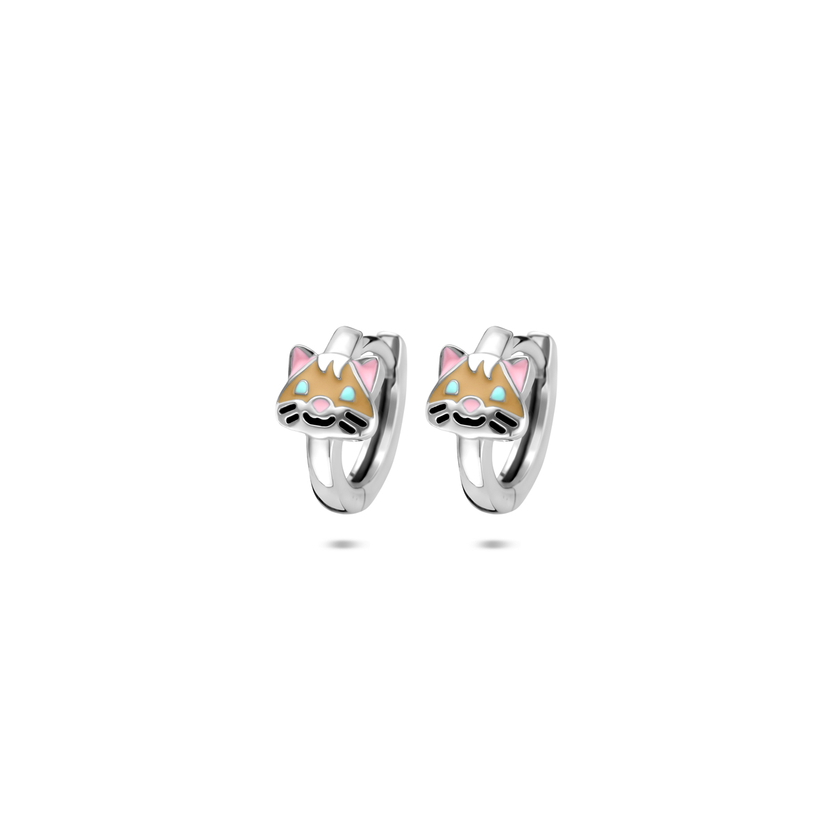 Gerhodineerd 925 zilveren klapoorringen met emaille kat en een afmeting van 10.5x6mm.