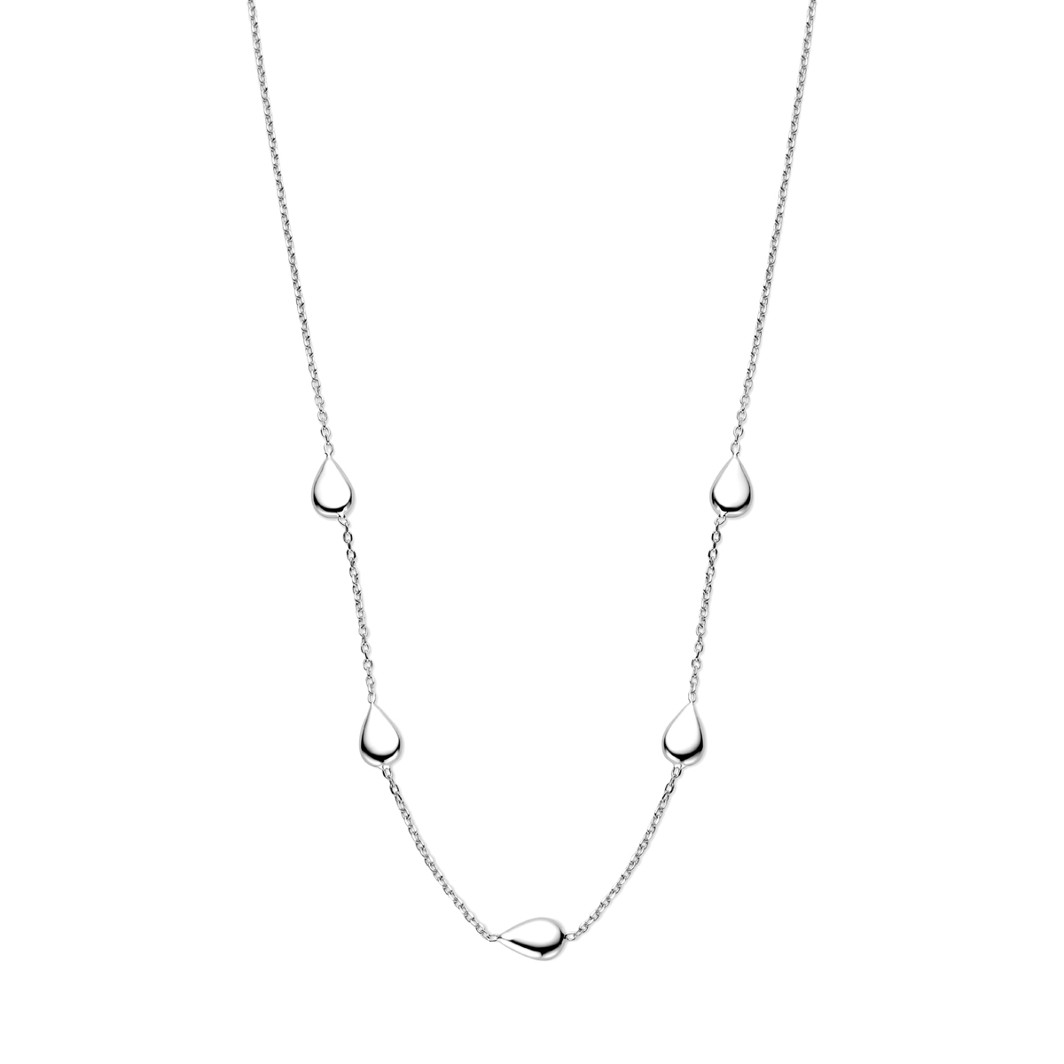 Gerhodineerd 925 zilveren collier uitgevoerd met druppels. Het collier heeft een draaglengte van 40cm met 4cm extensie.