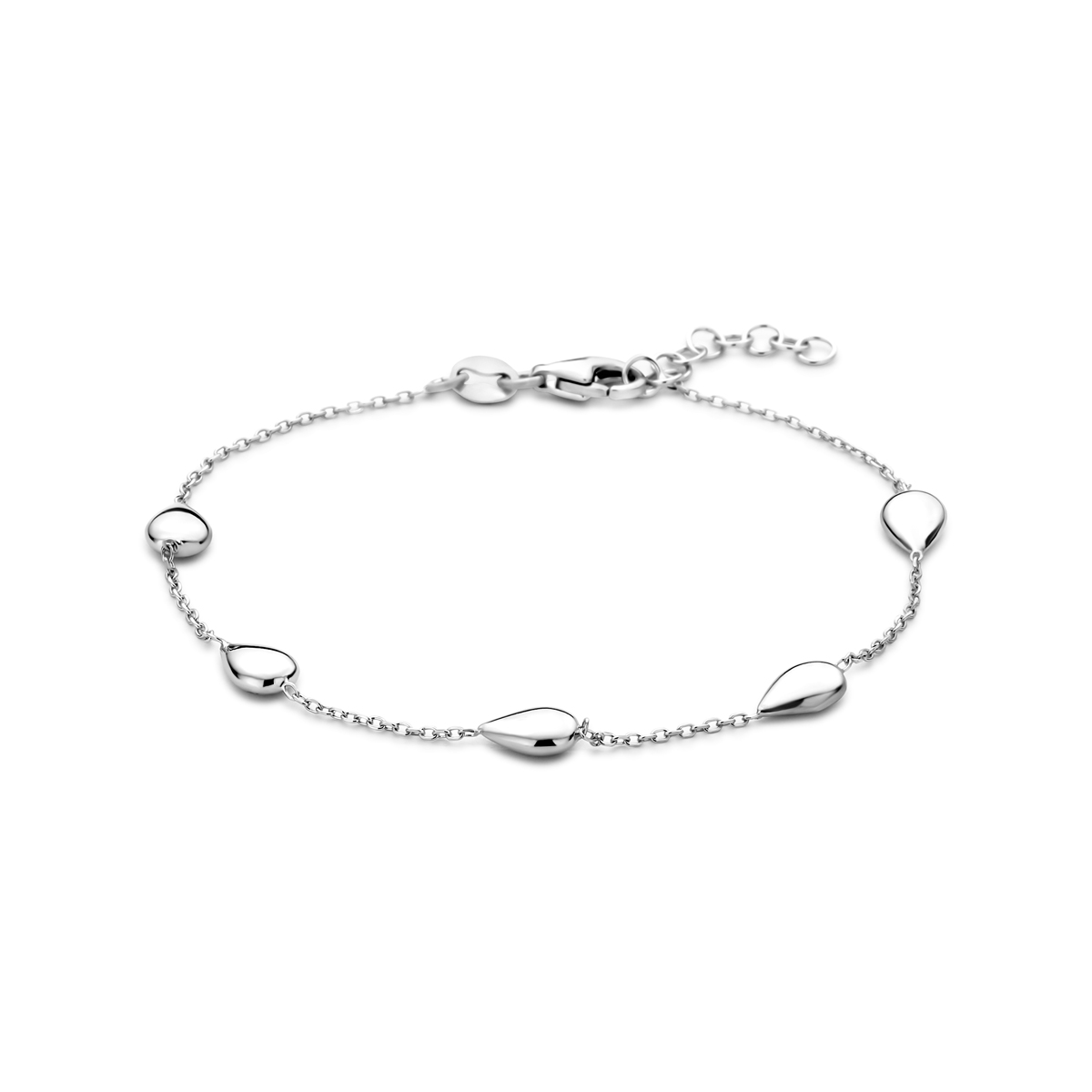 Gerhodineerd 925 zilveren armband uitgevoerd met druppels. De armband heeft een draaglengte van 17cm met 2cm extensie.