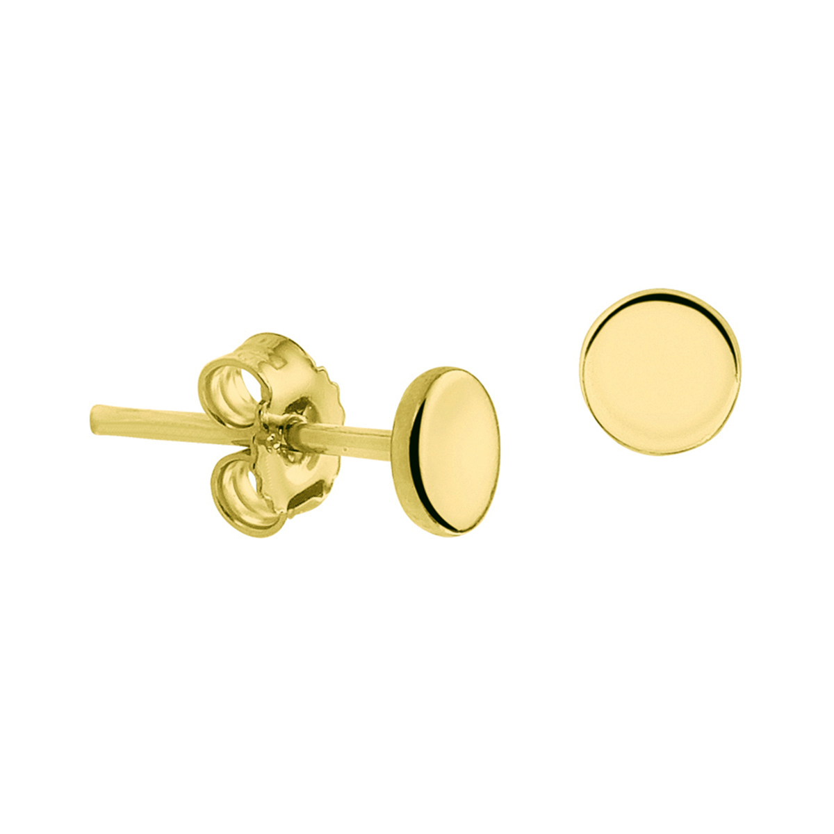 Verguld op zilveren oorknoppen met een diameter van 4.5mm in de vorm van een rondje. Deze oorknoppen zijn ook verkrijgbaar in verguld op zilver of rhodium. Geen garantie op plating.