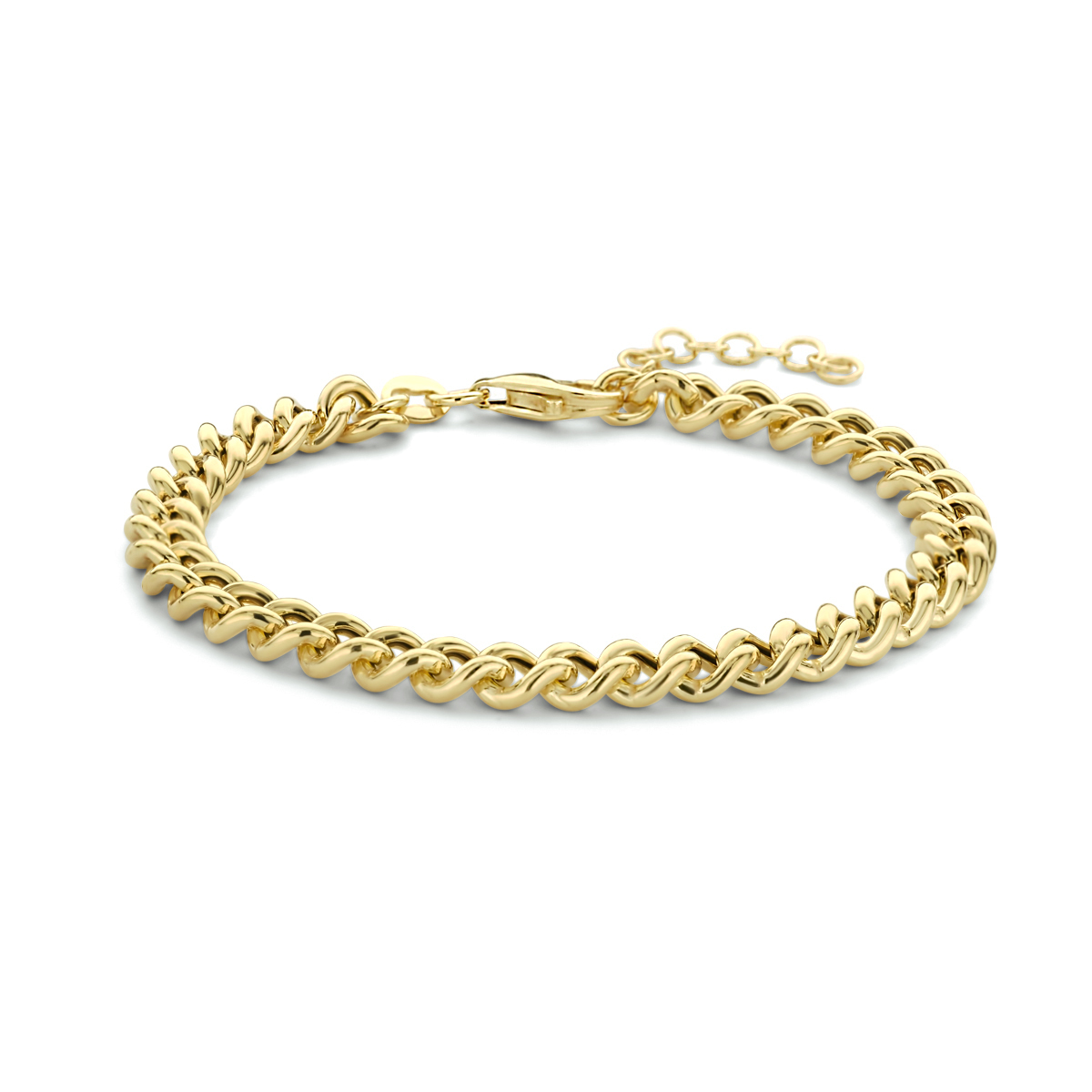 Verguld op 925 zilveren gourmet lengte artikel met een schakelbreedte van 5.4mm en een stevige karabijn sluiting. Geen garantie op plating.