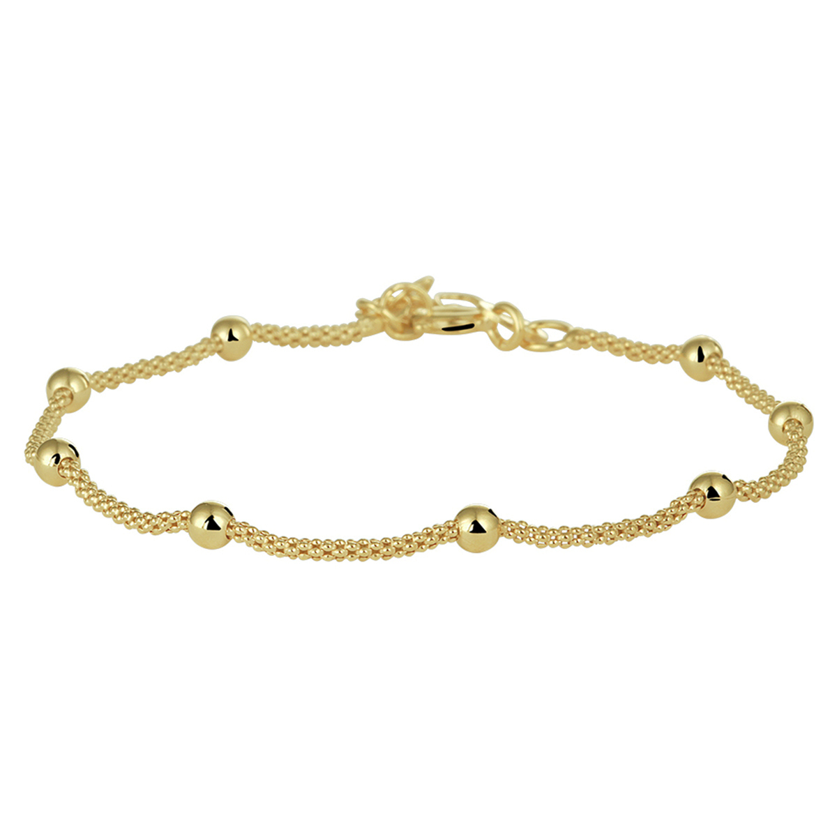 Trendy verguld op zilveren armband met een draaglengte van 17cm en een extensie van 2cm. Minimalistisch design uitgevoerd met bolletjes van 3mm voor een exclusieve uitstraling. Geen garantie op plating.