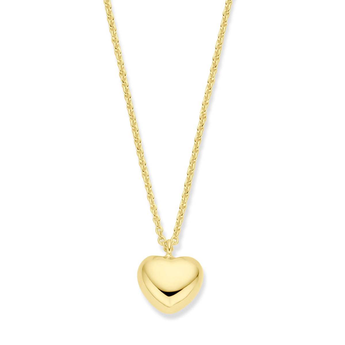 Verguld op 925 zilveren collier uitgevoerd met een hart. Het collier heeft een draaglengte van 40cm en een extensie van 5 cm. De schakelbreedte is 1.5mm. Uitgevoerd met een karabijn sluiting. Geen garantie op plating.