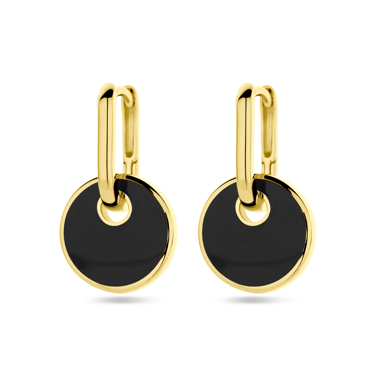 Verguld op zilveren klapoorringen uitgevoerd met onyx. De oorringen hebben een afmeting van 14x1.8mm.