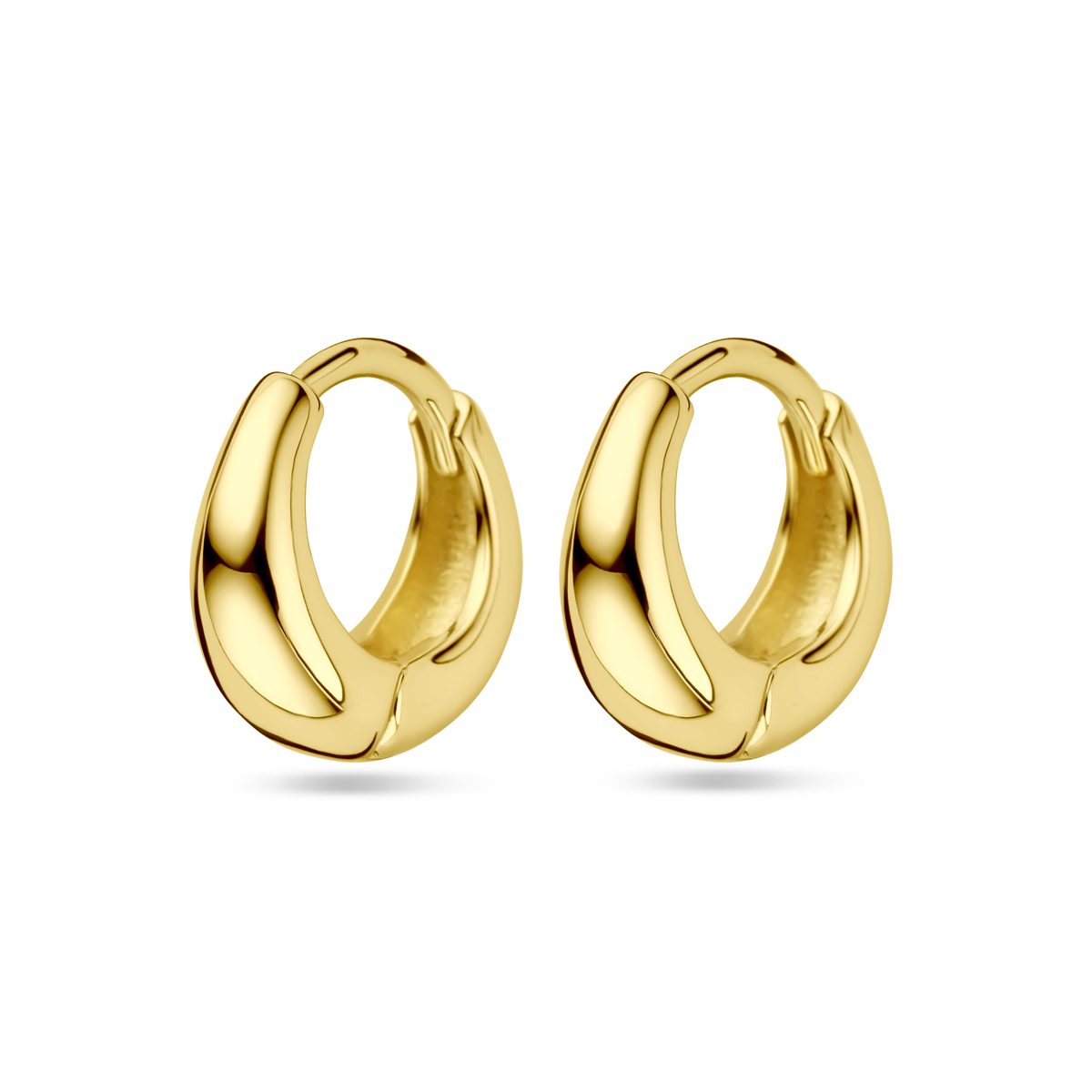 Verguld op 925 zilveren klapoorringen. De oorringen hebben een afmeting van 11.5x4.5mm. Geen garantie op de plating.