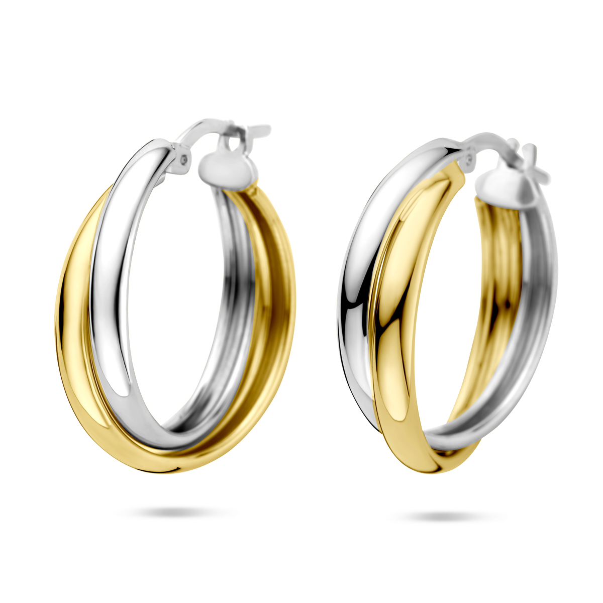Verguld geel en gerhodineerd 925 zilveren oorringen met een afmeting van 23.5x6mm. Geen garantie op plating.