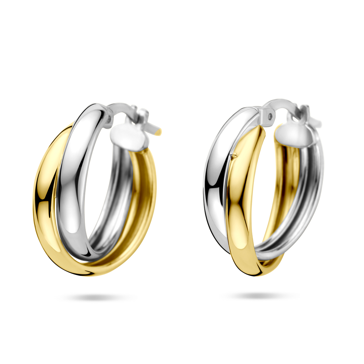 Verguld geel en gerhodineerd 925 zilveren oorringen met een afmeting van 19.5x6.5mm. Geen garantie op plating.