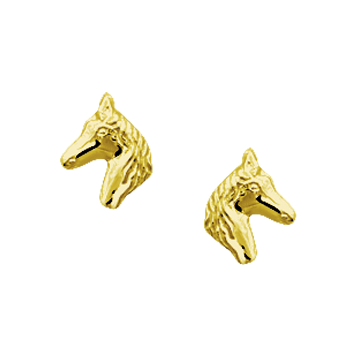 Geelgouden oorknoppen met een paardenhoofd.