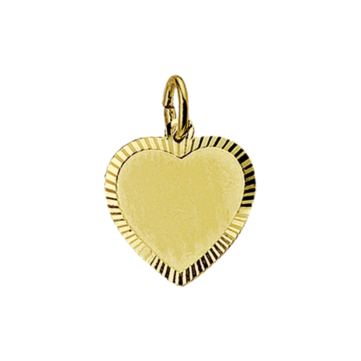 Beschrijving: Geelgouden graveerhanger met een gediamanteerde afwerking. 
Breedte: 13 mm
Hoogte: 13 mm