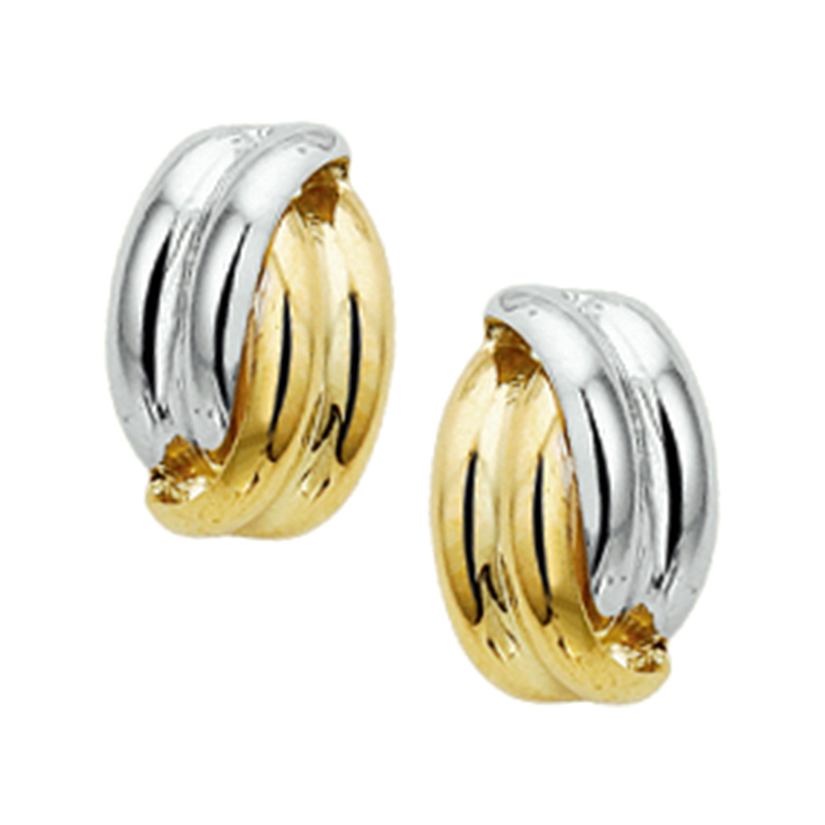 Geelgoud met witgoud gestifte oorknoppen met een afmeting van 10.3x6.7mm.
