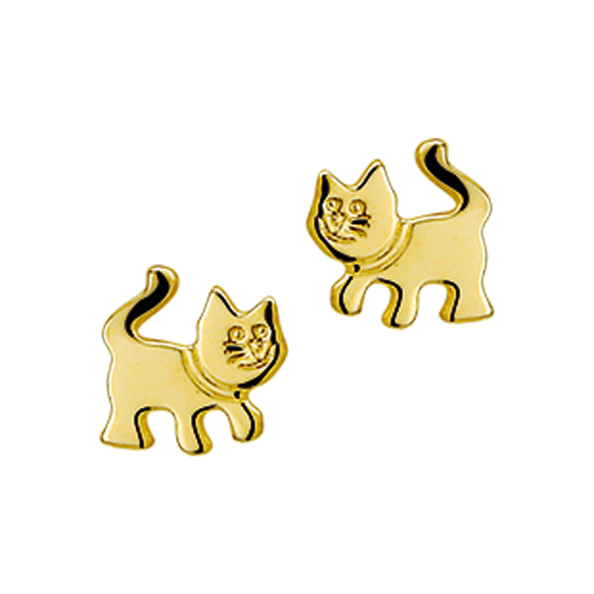 Geelgouden oorknoppen met een kat.