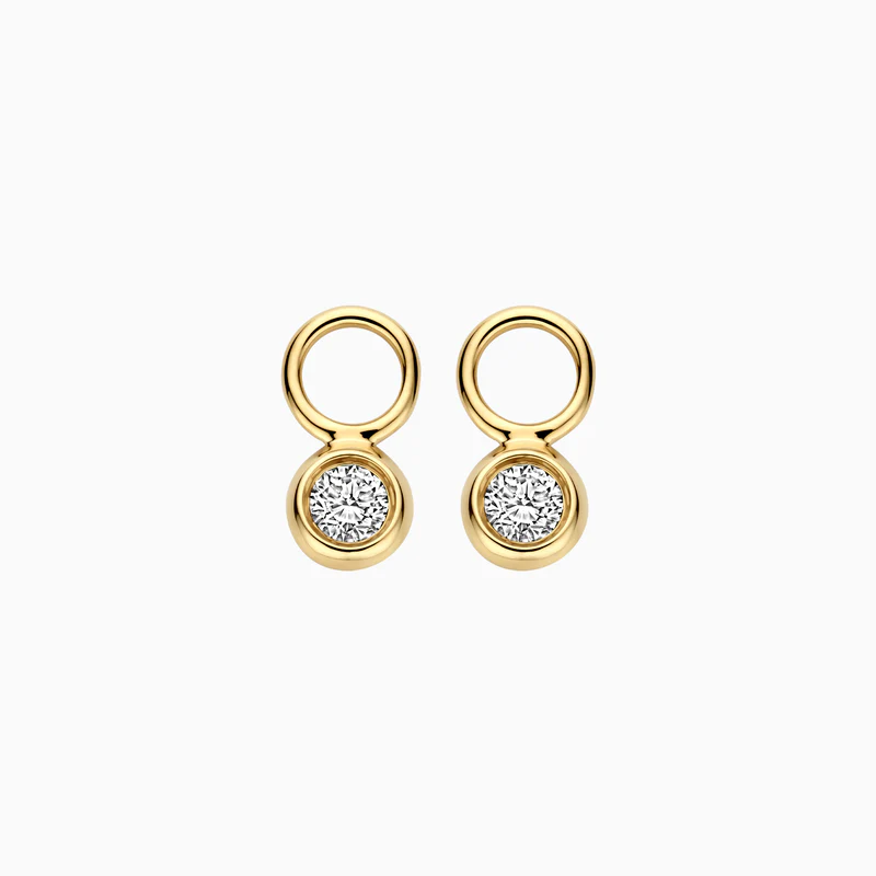 gouden Blush LG creoolhangers,  rond+2x 0.25ct LG diamant