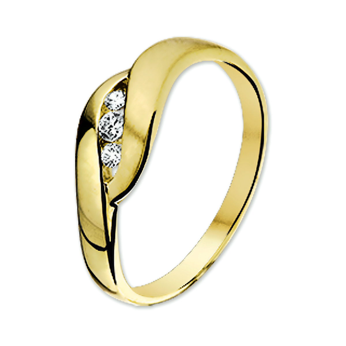 Geelgouden ring met zirkonia.