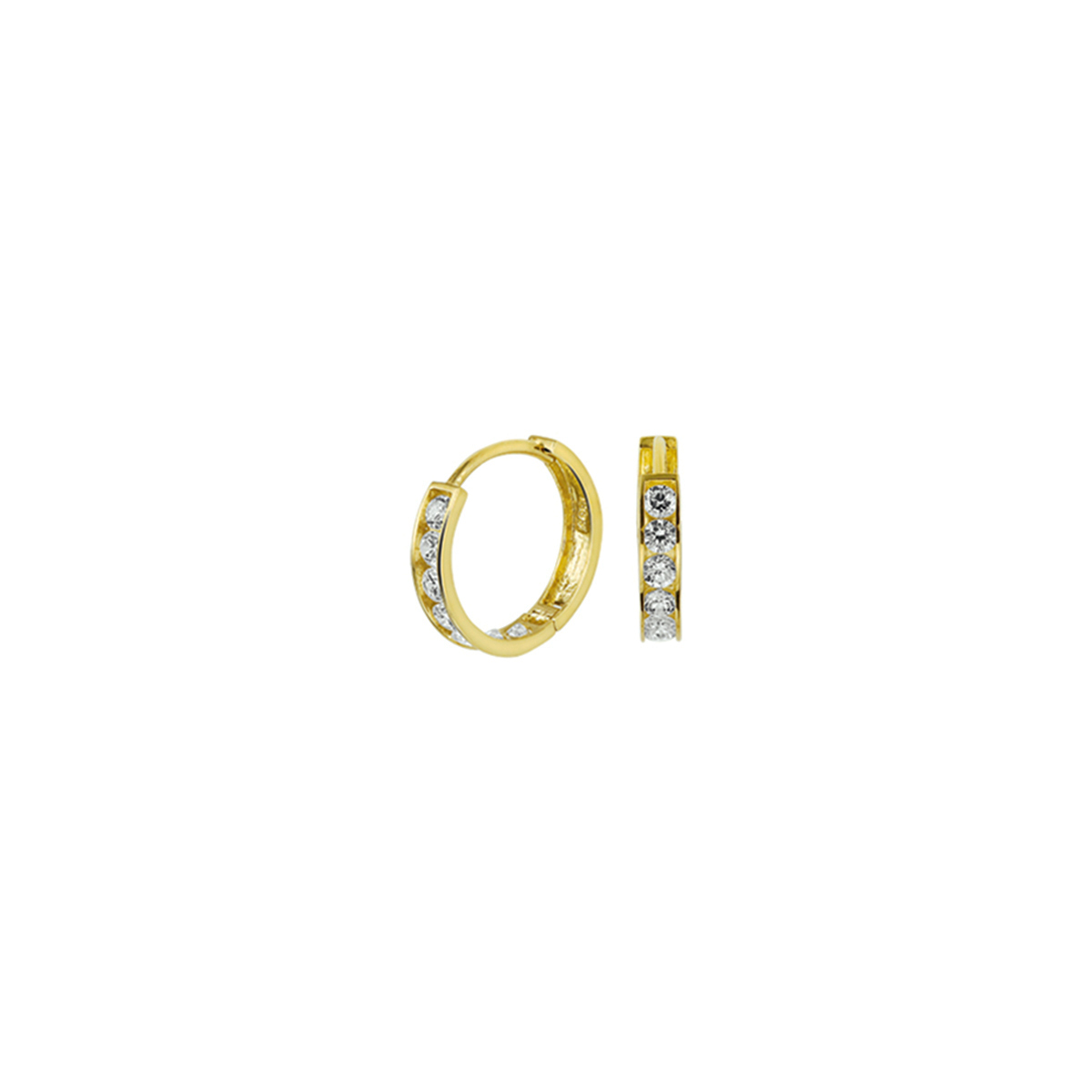 14k Geelgouden klapoorringen uitgevoerd met een schitterende zirkonia rij. De afmeting van de oorringen is 12,5x2,5mm.