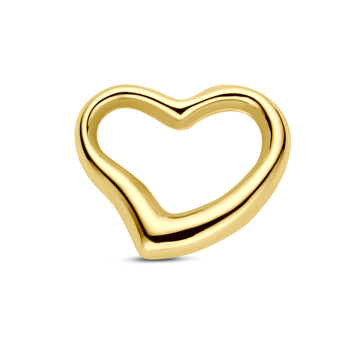 Geelgouden hanger van een open hart met afmetingen van 10x11.5mm.