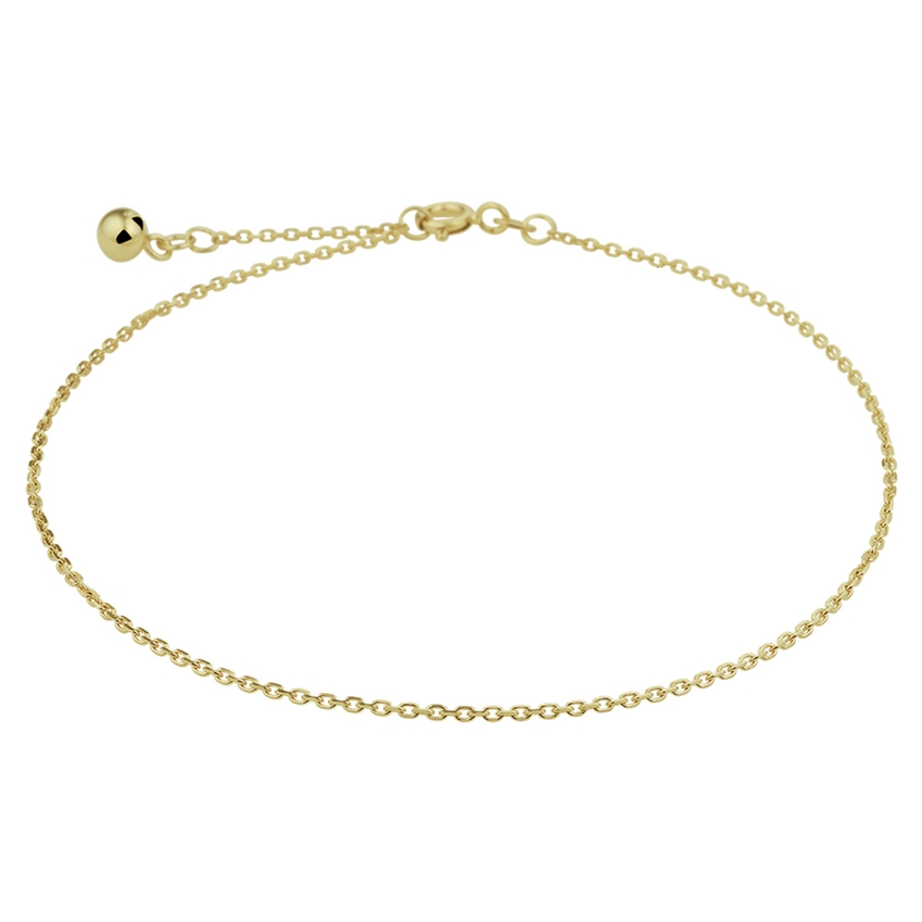 14k Geelgouden anker enkelbandje met een schakelbreedte van 1.3mm. Het enkelbandje heeft draaglengtes van 24 en 26cm.
