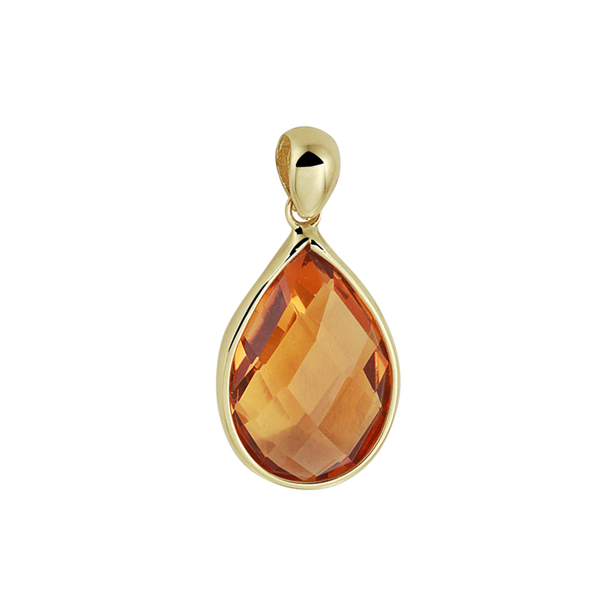 14k Geelgouden hanger uitgevoerd met een schitterende citrien. De hanger heeft een totale hoogte van 18mm.