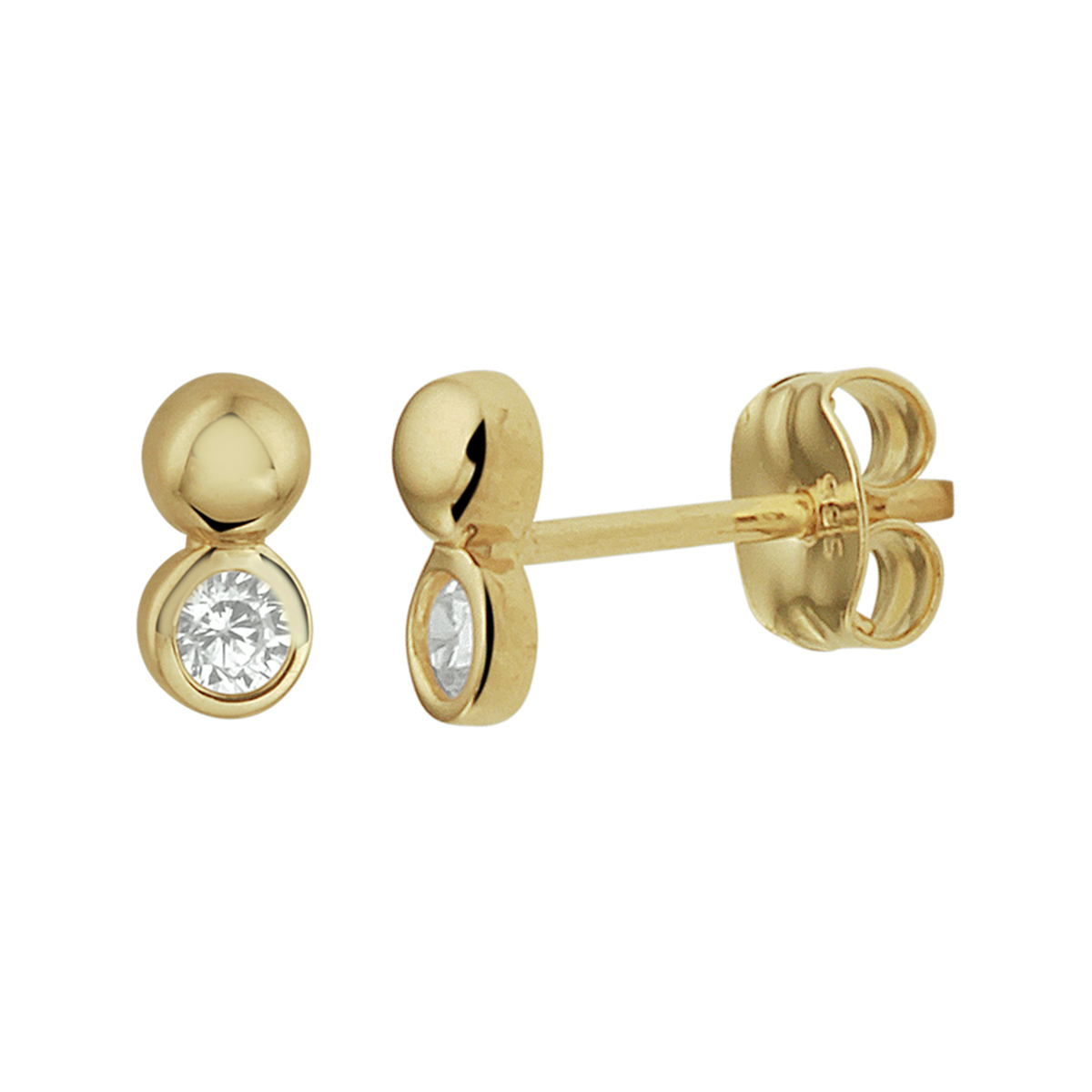 Deze prachtige geelgouden oorknoppen, zijn gemaakt van hoogwaardig goud en versierd met schitterende zirkonia. Ze hebben een subtiel ontwerp van 5,5 mm hoog en 3 mm breed. De oorknoppen stralen met hun gouden glans en zijn perfect voor dagelijks gebruik of een elegante touch aan avondkledij.