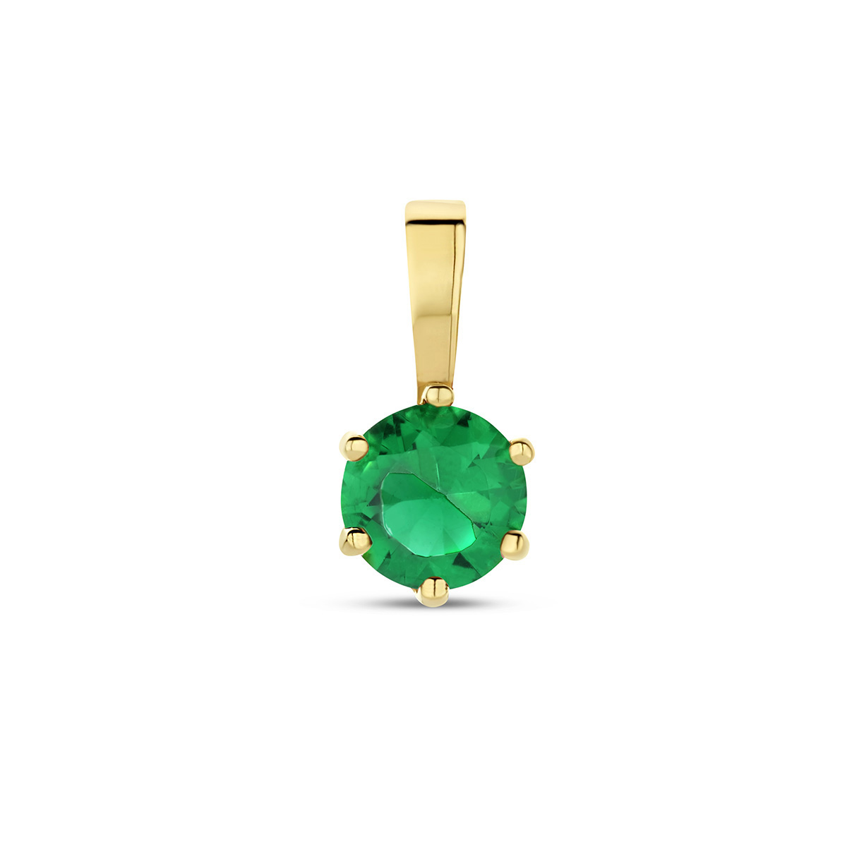 14k Geelgouden geboortesteen hanger uitgevoerd met zirkonia. De hanger heeft een afmeting van 9x4.2mm.