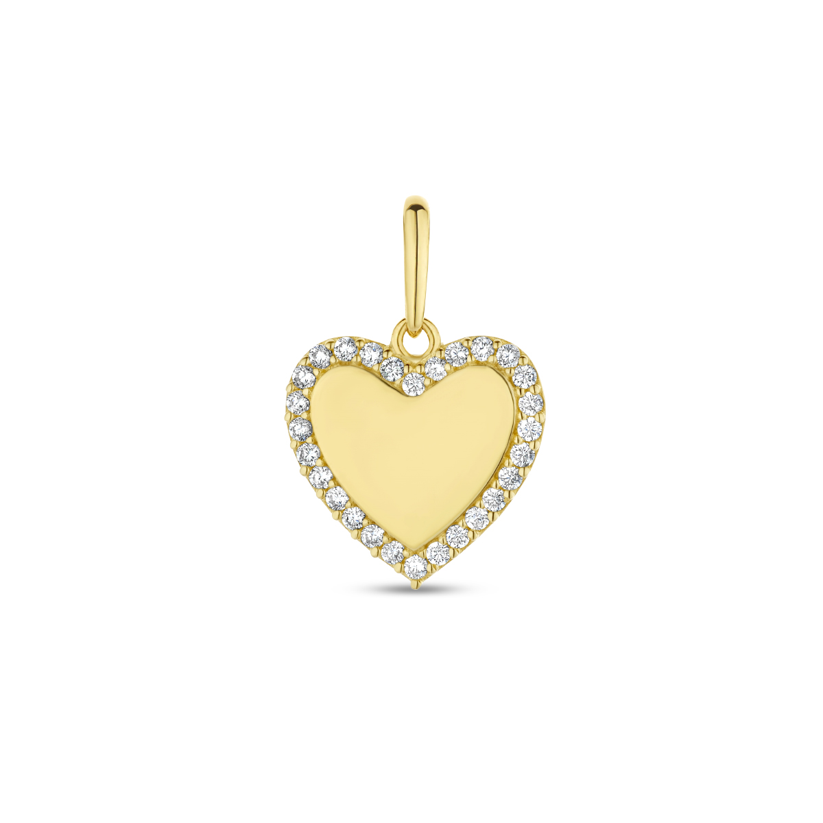 14k Geelgouden hanger uitgevoerd met een zirkonia rij. Het hart heeft een afmeting van 11x11mm.