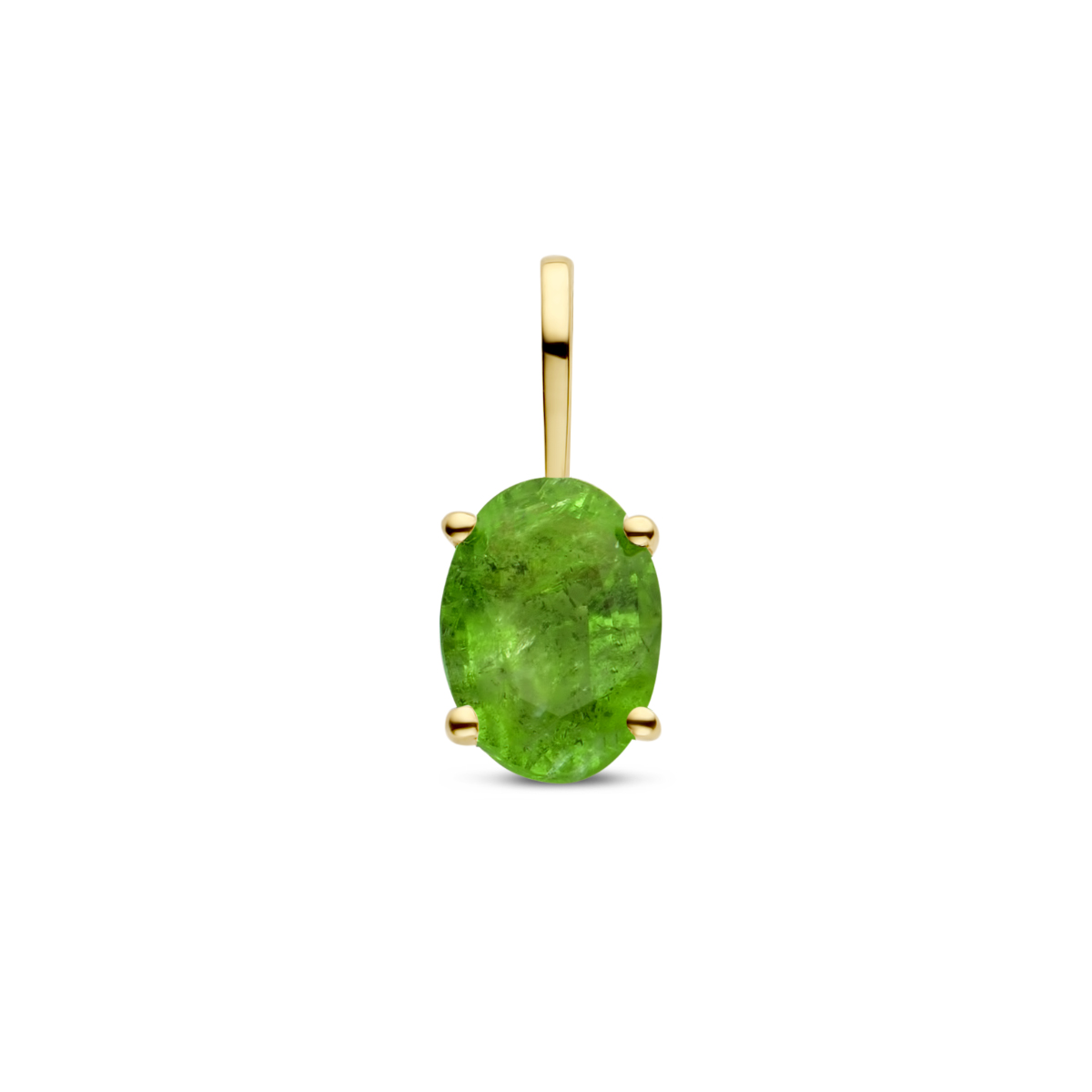 14k Geelgouden hanger met geboortesteen. De hanger heeft een totale hoogte van 12.5mm. 