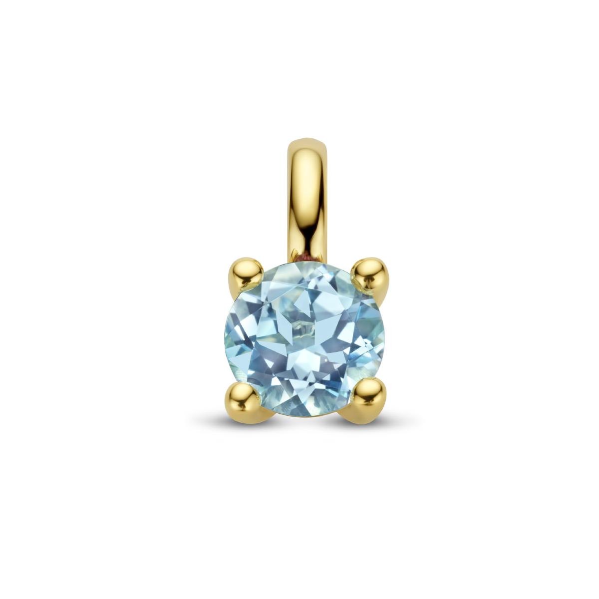 De 14krt Geelgoud hanger met topaas (5mm) biedt elegantie en verfijning. Dit sieraad, modelnummer 4026717, is een schitterende gouden bedel met een blauwe topaas. Met een gewicht van 0,48 gram en glanzende afwerking, is het ideaal om te dragen aan een fijne ketting voor een verfijnde en stijlvolle look.