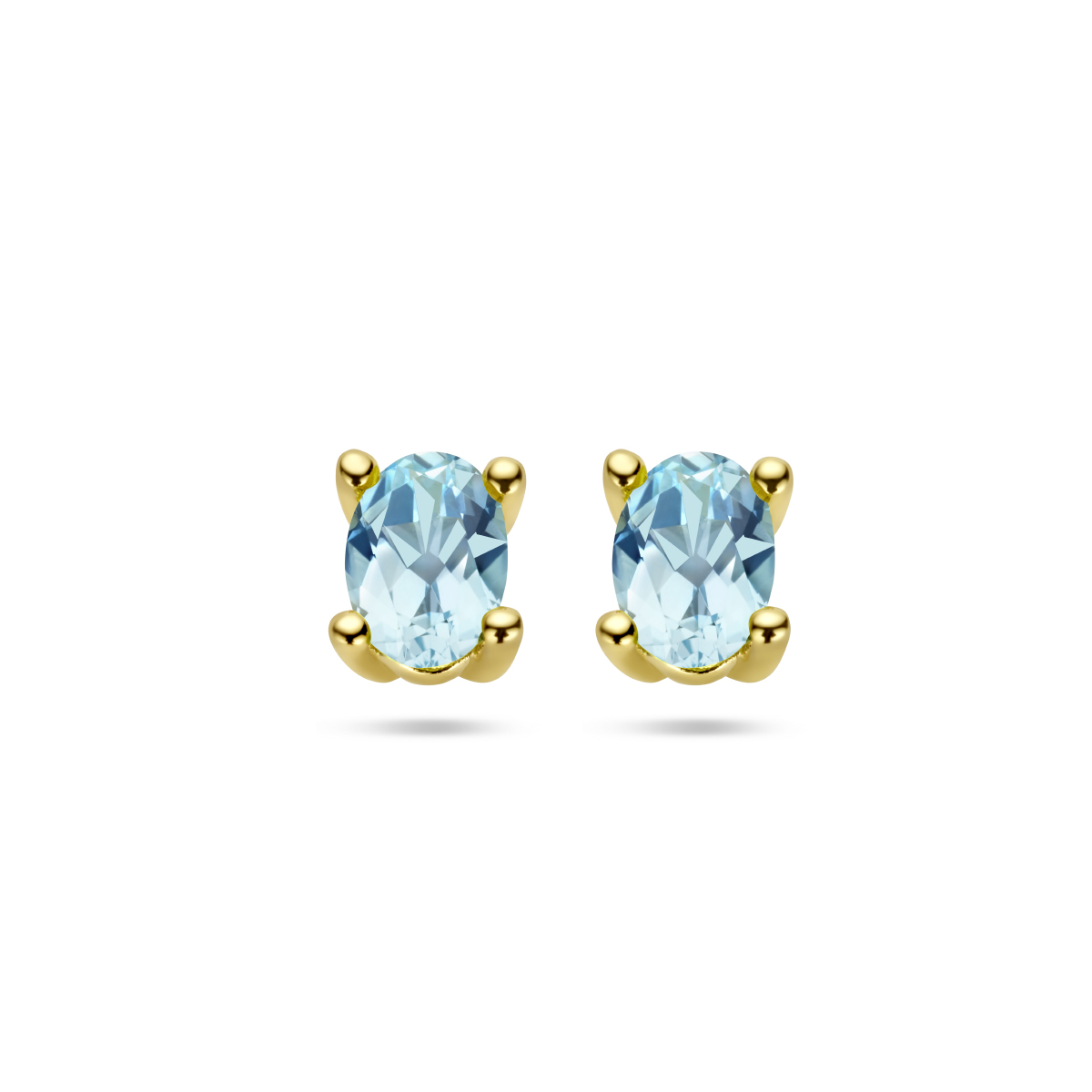 14k Geelgouden oorknoppen uitgevoerd met blauw topaas.